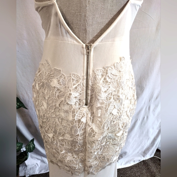 ENTRY Lace sheath Dress, long, drop back, spaghetti straps, Ivory,  Satin,  L - Picture 8 of 11